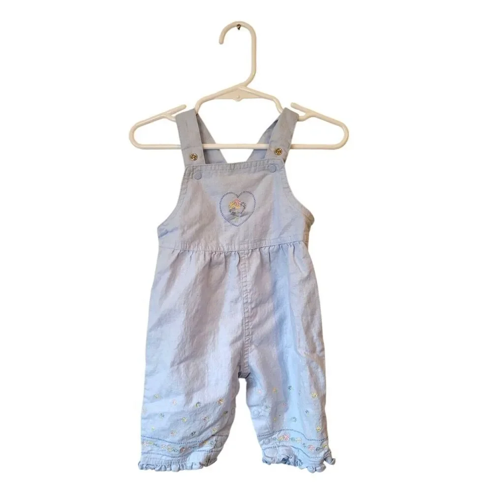 Vintage Carter's Light Blue Floral Embroidery Overalls Size 6M